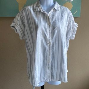 Goodthreads white and gray striped oversized shirt sleeve button down